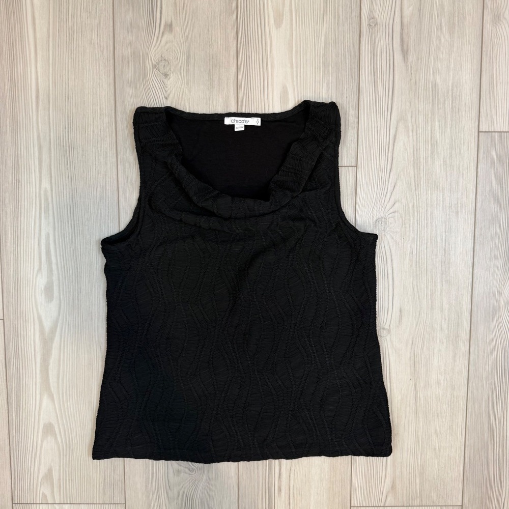 Chicos Black Textured Cowl Neck Sleeveless Top Shell Size 0 US Small